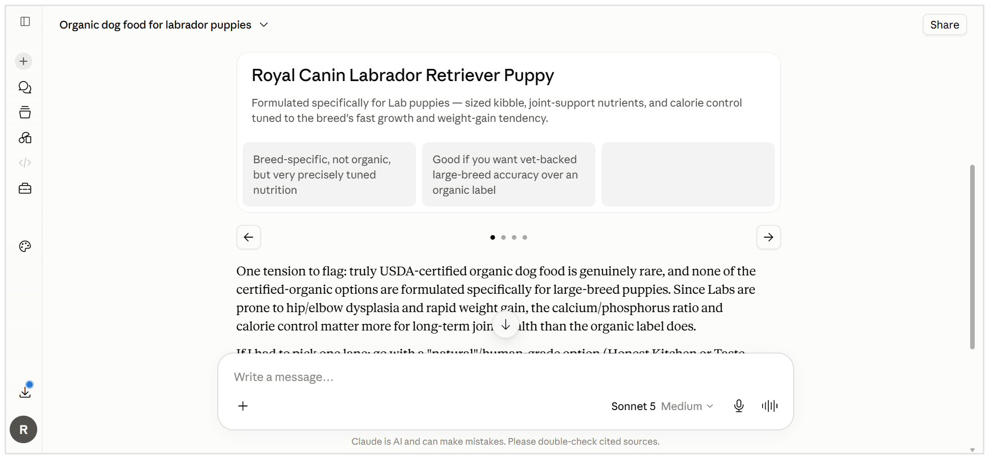 Claude response for best puppy food